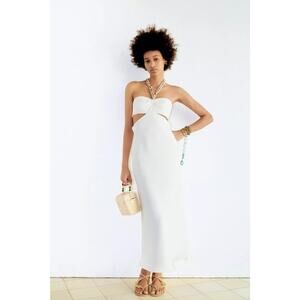 NWT Zara Sleeveless Cut Out Chain Detail Midi Dress Lined Zip XS White Ivory